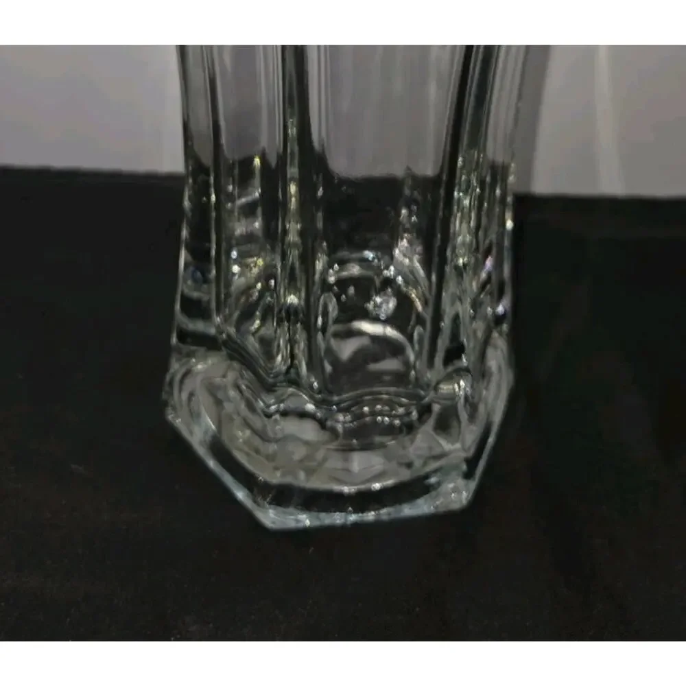 Vintage Hoosier Glass Clear Flared Hexagon Vase #4041 10.25” Panel Ribbon